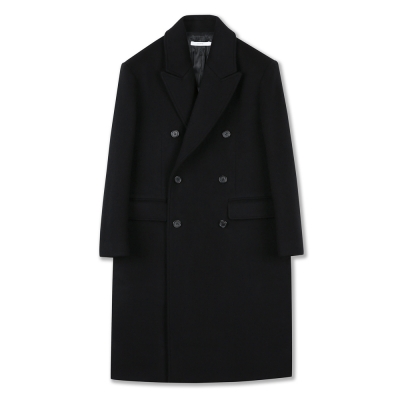 Wool Double Chester Coat - Black